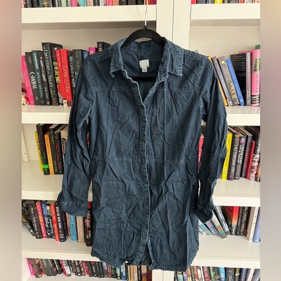 a new day Dresses & Skirts - A new day dark wash chambray denim Jean long sleeve collared shirt dress